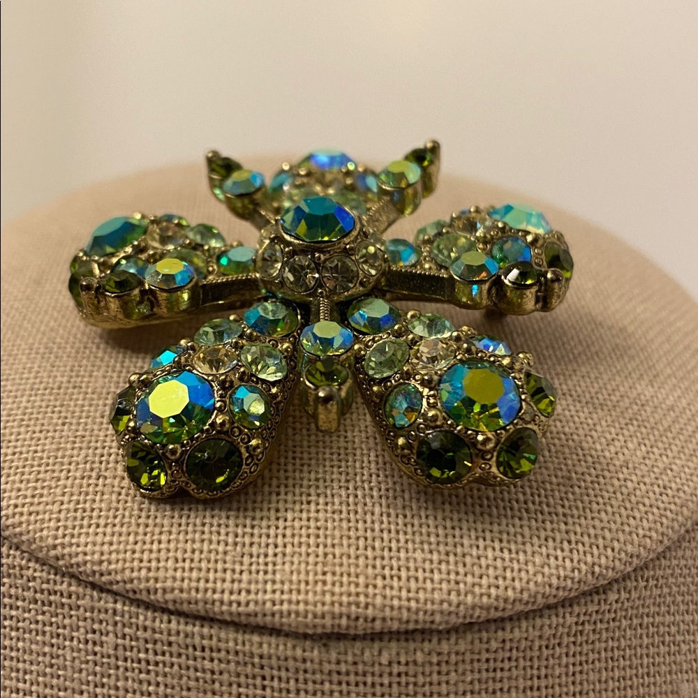Vintage Joan Rivers Brooch Pin Aurora Borealis Glass Rhinestone Gold Tone Signed - Picture 11 of 13